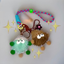   2 PURSE CHARMS SET Cute Plush Art Keychain UNIQUE Kawaii Fluffy Ball ANIMALS