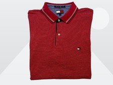 Vintage 90's Tommy Hilfiger Men's Red White Striped Short Sleeve Polo Shirt XL