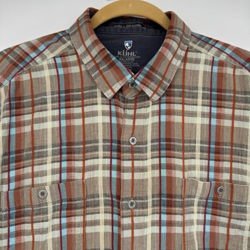 Camicia uomo Kuhl a quadri XXL bottoni tasche manica corta misto lino outdoor - Foto 2 di 8