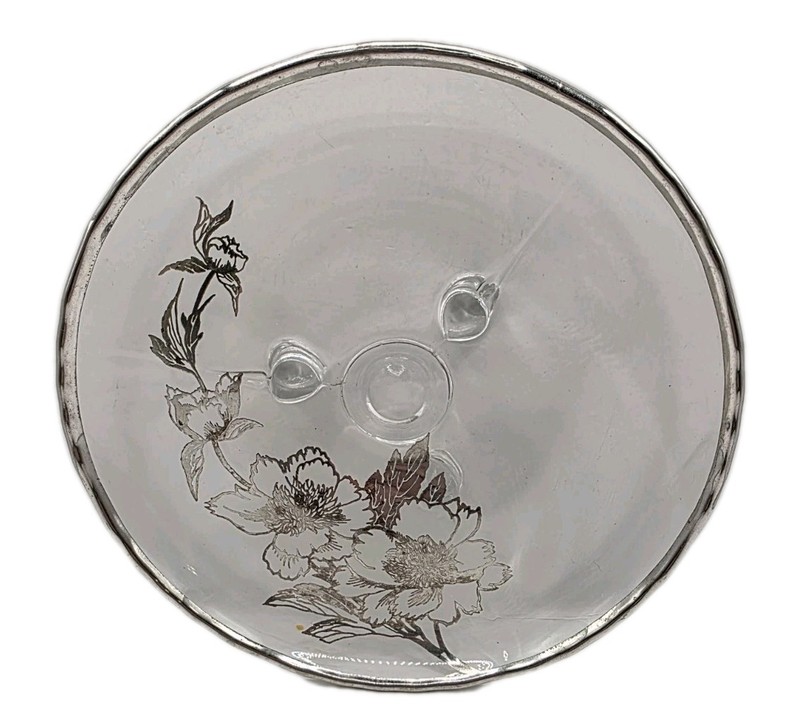 Vintage 7" Flower Silver Overlay Footed Candy/Tidbit Tray