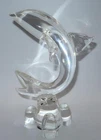 Art Glass Signed STEUBEN LEAPING DOLPHIN, 4-Pad Base Figurine, 8 5/8" CHIPPED