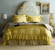 Pottery Barn Green Row Linen Ruffle Crochet Duvet Cover & Shams Full Queen Marig