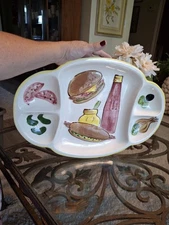 Mid Century Vintage 1960 Los Angeles Potteries Large Divided Grill Platter #565