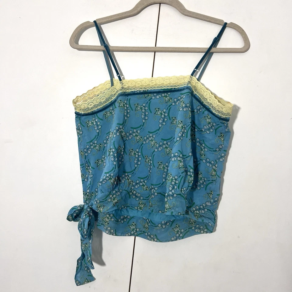 Y2K Gap Camisole Womens S 100% Silk Blue Cropped Lace Trim Forest Fairy - Image 2 of 4
