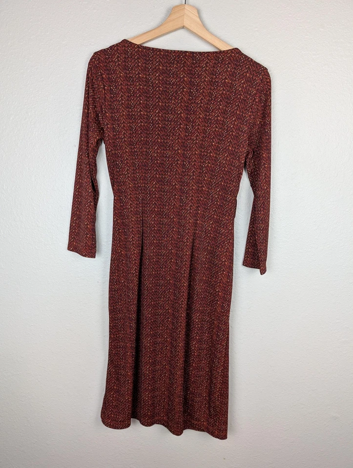 Vestido Talbots Mujer Pequeño Rojo Multicolor Cintura Acanalada Manga 3/4 Tejido Cuello Barco Foto 2 de 4