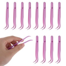12 Pack 4.5 Inch Bent Plastic Tweezers for Crafts Jewelry Making Purple