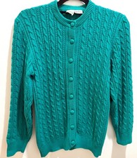 Vintage 80’s J. Jill Cardigan Women's Medium Emerald Green Knit Button Down