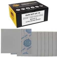 Ultrafine Cut Sanding Sponges, 10/Box - 5.5" x 4.5" (800 to 1000 Grit) Wet/Dry