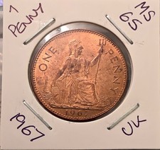 1967 1p One Pence Penny Coin Queen Elizabeth II Almost Uncirculated Condition.