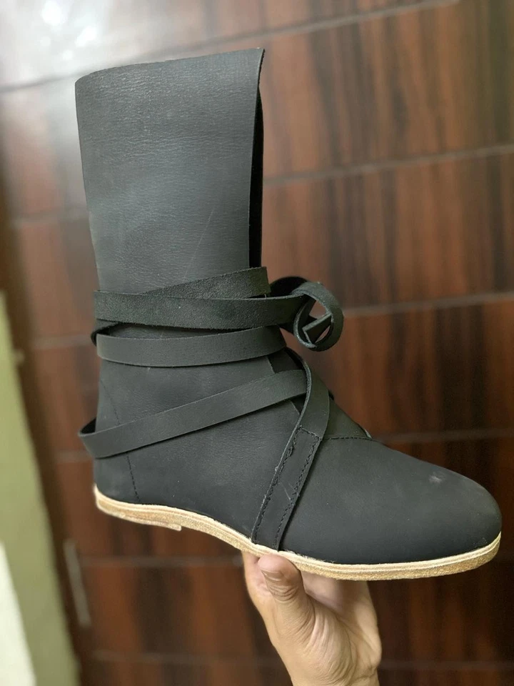 Средневековый ретро ботинки туфли, пиратские ботинки Renaissance кожаные туфли, LARP, SCA - Изображение 3 из 4