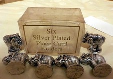 6 x Silver Plated Metal Elephant Place Card Holders