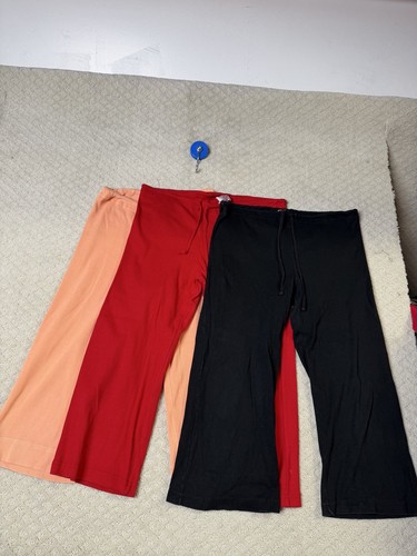 Hard Tail Ribbed Cropped Lounge Pants Womens M Multicolor Drawstring Slit 3 pair