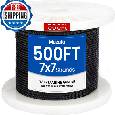 Muzata 500 Ft 1/8 Black Stainless Steel Cable Railing System Hardware T316
