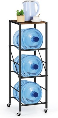3 Tier Water Bottle Holder with Wheels Heavy Duty 5 Gallon Jug Stand Organizer