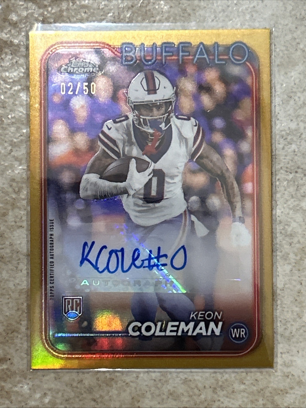 Keon Coleman 2024 Topps Chrome RC Auto Gold Refractor /50 - Bills