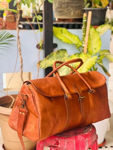 Bolso de Viaje de Cuero Genuino Equipaje de Gimnasio de Lona S De Colección Noche Fin de Semana - Imagen 4 de 5