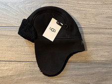 UGG KIDS SHEARLING TRAPPER HAT, BLACK CURLY, NWT 145, 2-4 YR, 4-6 YR