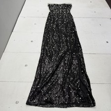 B. Darlin Maxi Dress Juniors 3/4 Strapless Sequin Pearl Prom Side Slit Black