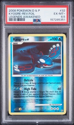 2008 POKEMON DIAMOND & PEARL LEGENDS AWAKENED #32 KYOGRE-REVERSE FOIL PSA 6.5