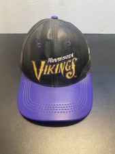 VTG Minnesota Vikings Leather NFL Snapback Cap Hat Made in USA Embroidered Logo
