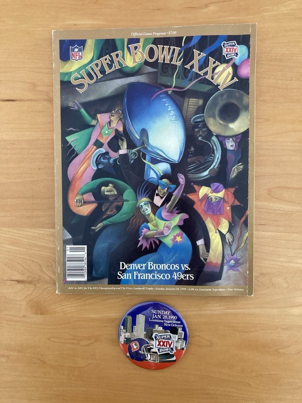 Super Bowl XXIV 1990 Official Game Program Broncos/49ers with Button