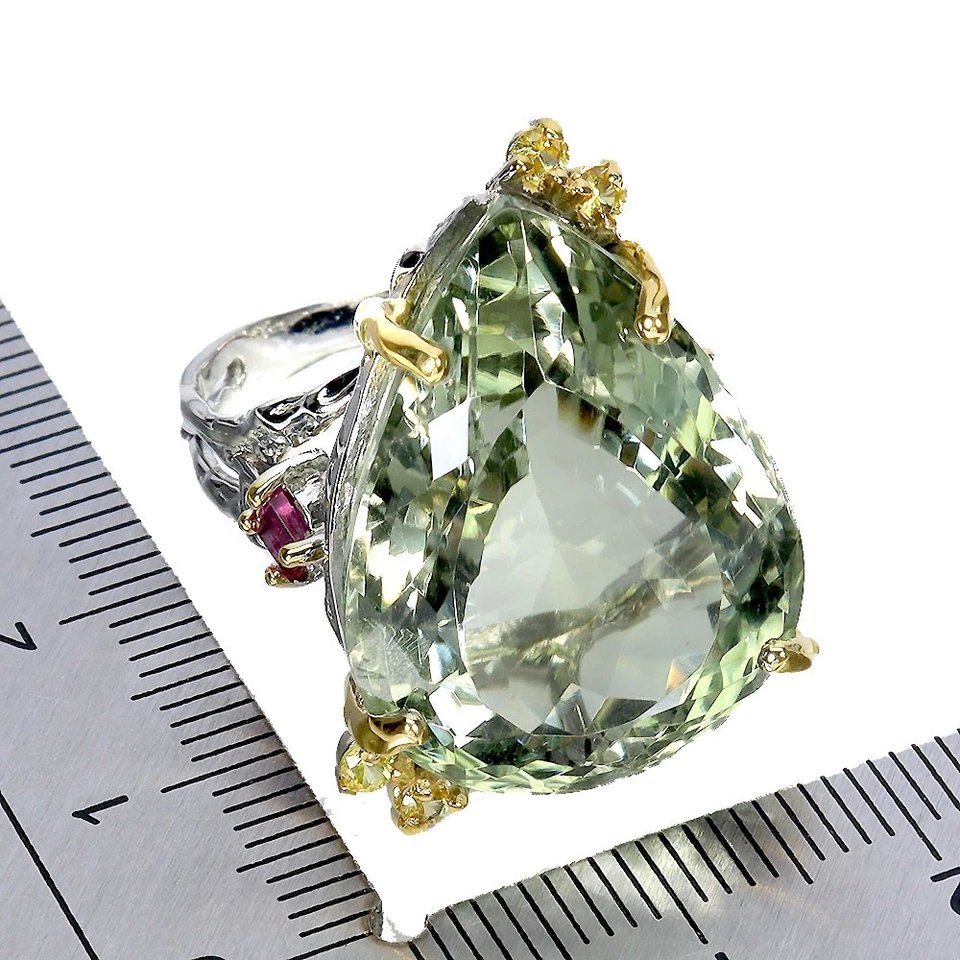 Anillo de plata de ley 925 amatista verde pera zafiro 32ct piedra preciosa hecha a mano Foto 3 de 4