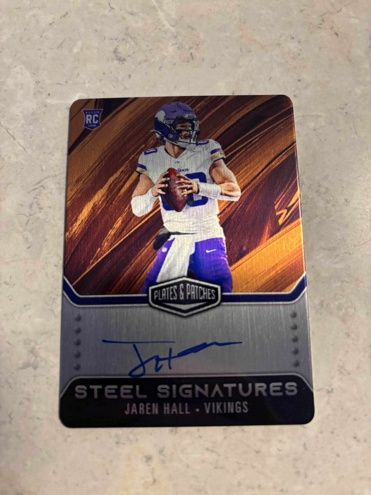 Jaren Hall Panini Plates & Patches Rookie Steel Signatures #RSSJHA Gold