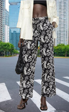 ZARA ZW COLLECTION EMBROIDERED STRAIGHT LEG PANTS sz L