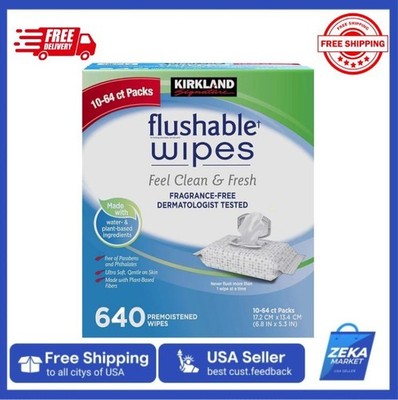 New Fresh Kirkland Moist Flushable Wipes - Unscented, 640 Wipes, Clean Soft Wipe