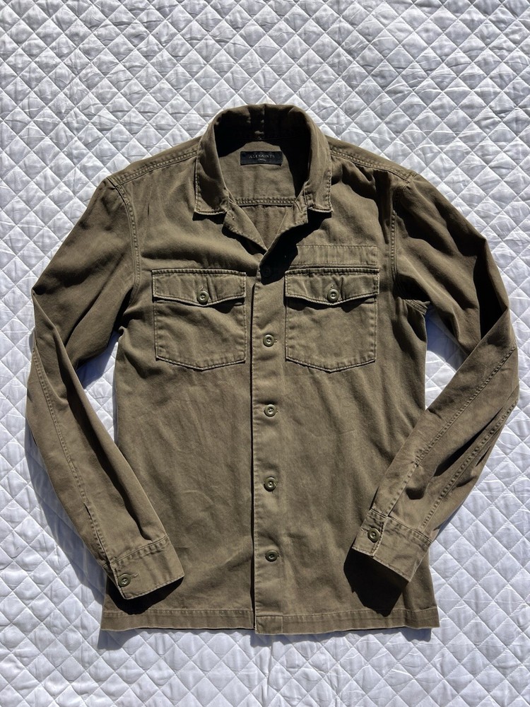 All Saints Mens Spotter Button-Up Overshirt Jacket in Army Green Size XS  