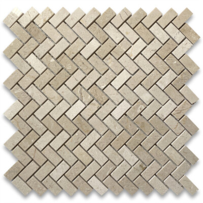 M70XP Crema Marfil Marble Herringbone Mosaic Tile Polished 5/8x1-1/4