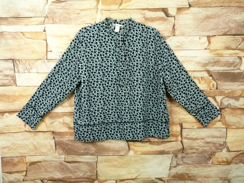 H&M Pullover Bluse Damen Gr.12 blau schwarz Blumen Stehkragen Langarm A-39 - Bild 1 von 9