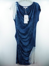 VANESSA WILLIAMS NWT WOMENS XL DRESS RUCHED MIDI DRESS BLUE TIE DYE 93% VISCOSE