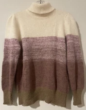 Lucia Germany Angora Mohair Lambswool Marled Turtle Neck Sweater. S/M Mauve.