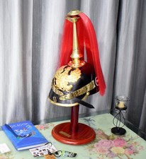 German Prussian Helmet, Leather Picklehaube Helmet, FR Badge , Brass Chin Strap