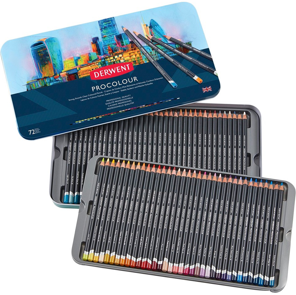 NEW 72 Derwent ProColour Coloured Pencils Professional Tin Set Case Colouring