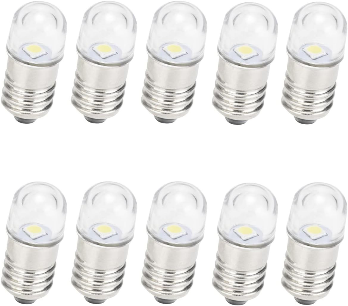 AC/DC E10 Bulbs, 10Pcs 9 Volt Warm White E10 Replacement Bulbs Miniature Screw