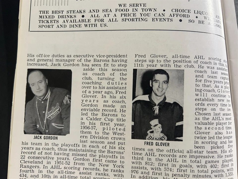 1963 CLEVELAND BARONS Pittsburgh Hornets Program AHL BILL NEEDHAM Fred GLOVER - Image 3 of 4