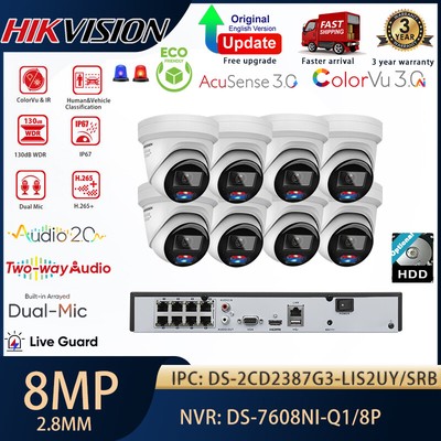 Hikvision 4k 8MP 8ch CCTV System AI ColorVu3.0 Smart-Hybrid-Light IP Camera Lot