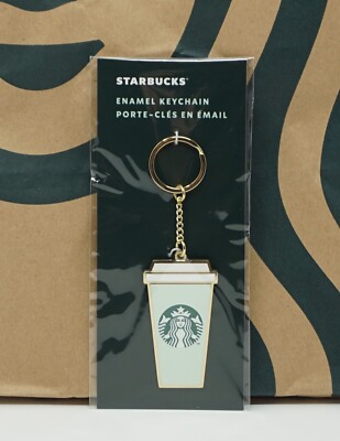 Starbucks Enamel Keychain Reusable Hot Cup NEU Schlüsselanhänger Metall gold grü