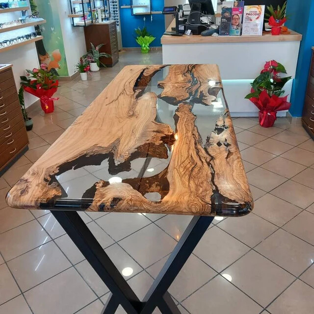 Kitchen epoxy table, Living room table, Wood tree epoxy table, Smoke epoxy Slab-image
