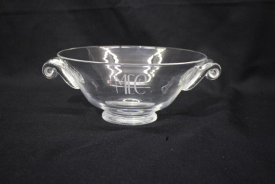 Large STEUBEN Crystal Art Glass Reverse SNAIL Scroll Double Handled 12'' Bowl
