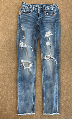 American Eagle Jeans Womens 00 Tomgirl Distressed Button Fly Y2K Mid Rise Denim