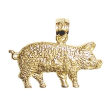 New 14k Yellow Gold Pig Pendant