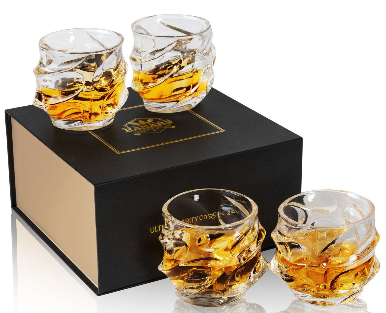 KANARS Whiskey Glasses Set of 4 Cocktail Tumbler 11 Oz Crystal Whisky Glass-image