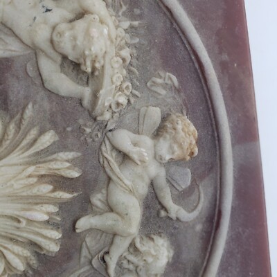 Vintage Incolay Stone Composite Jewelry Box With Tray Cherub