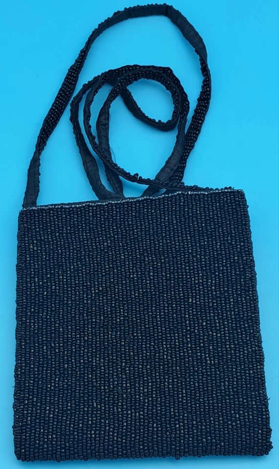 Bolso cruzado con cuentas vintage de hombro negro noche elegante con cuentas flor de vidrio Foto 4 de 4