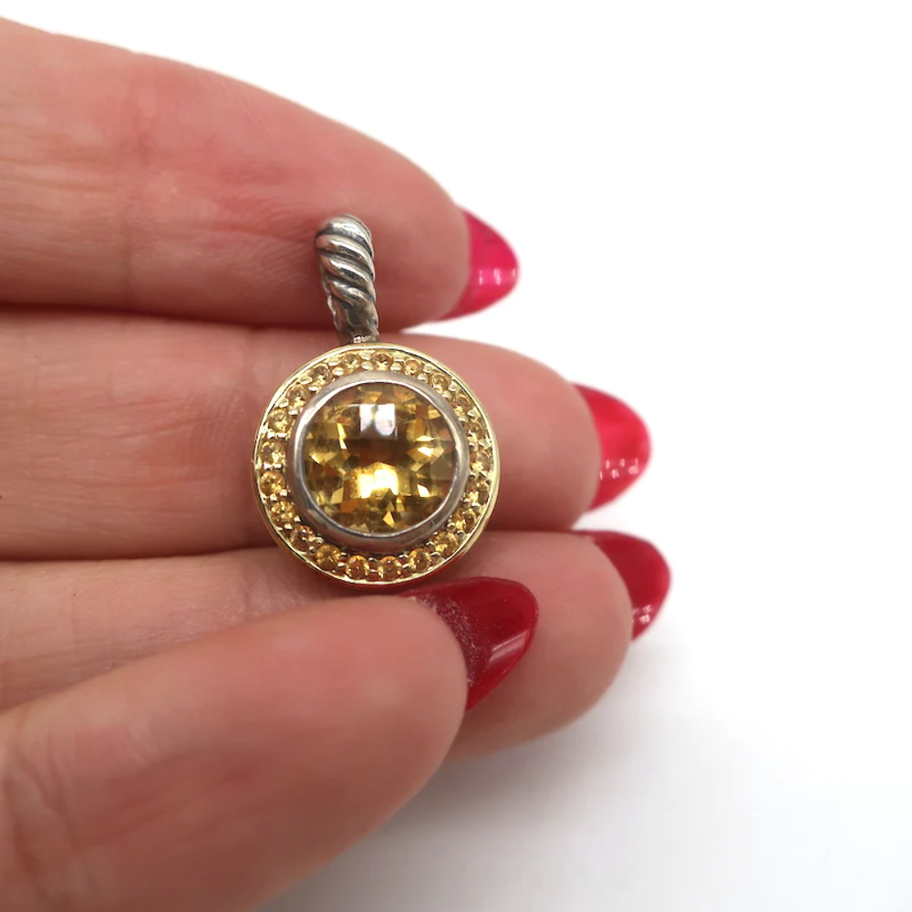 David Yurman Cerise Citrine Sapphire Round Pendant Sterling
