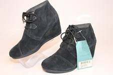 TOMS Kala Black Suede Lace Up NEW Size 7 37.5 Womens Wedge Ankle Boots 10012955