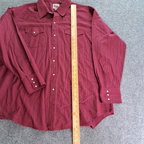 Ely Cattleman Pearl Snap Shirt Mens Size 2XL Burgundy Long Sleeve Western - Picture 8 of 11